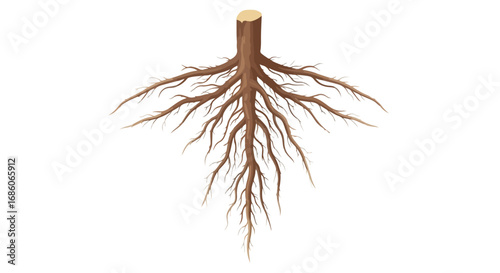 Illustration of detailed tree roots network, presenting the vital connection of nature with organic structure and branching pattern representation