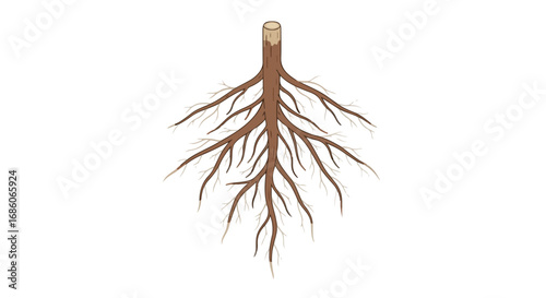 Illustrated tree stump and roots system symbolizing interconnectedness and organic growth showcasing the vital foundation of nature's resilience