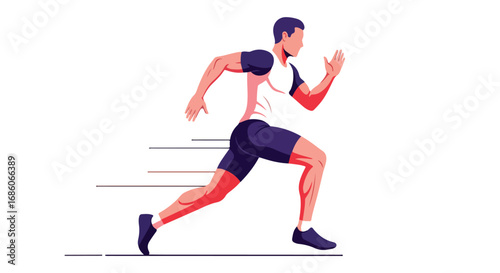 Dynamic vector illustration depicting a man running at high speed with stylized motion lines showcasing athleticism and vigor