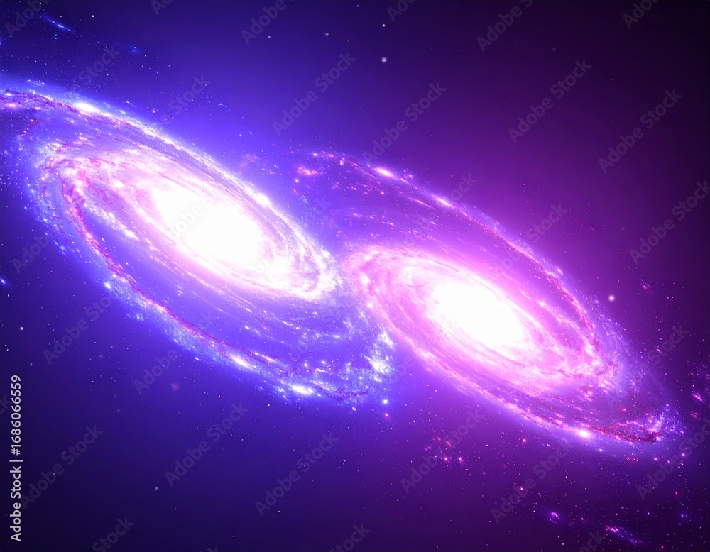 Fototapeta premium Two galaxies colliding in a dazzling cosmic dance. 