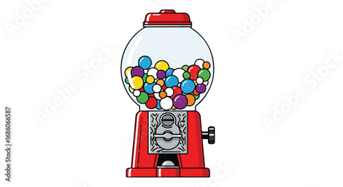 Whimsical Gumball Machine Displaying Bright, Various Colored Gum Balls, Encased in Transparent Globe, Evoking Nostalgia, Candy Delight, Simple