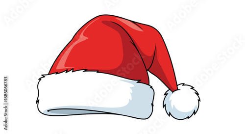 Festive headwear icon showcasing vibrant reds and whites, holiday celebration symbol in a playful, cartoonish design perfect for seasonal graphic