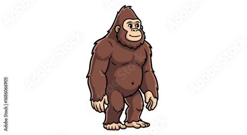 Cartoon depiction of a Bigfoot-like creature standing on a plain white background, showcasing a digital illustration style