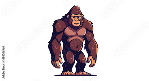 A powerful gorilla cartoon character in a strong stance against a stark white background for creative projects