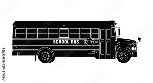 School Bus Silhouette: Vector Graphic Depicting Educational Transportation, Emphasizing Safety and Routine, Ideal for Learning Materials and Design