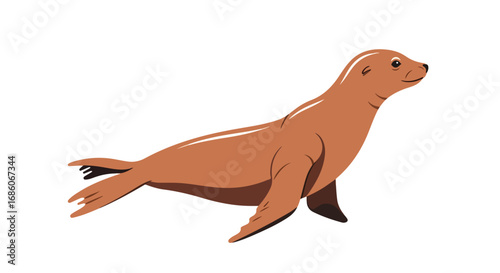 Illustrative seal artwork showcases a cartoonish brown seal in a sleek, minimalist style, ideal for children's books and marine conservation campaigns
