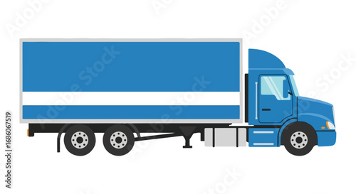 Stylized blue semi-truck illustration ready for cargo transportation and logistics on white background for graphic design and commercial use