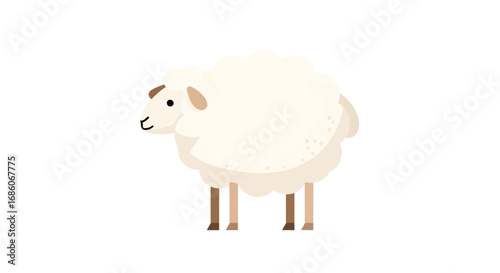 Stylized fluffy sheep illustration with minimalist design isolated on a white background. A simple, charming sheep figure ready to be used as part
