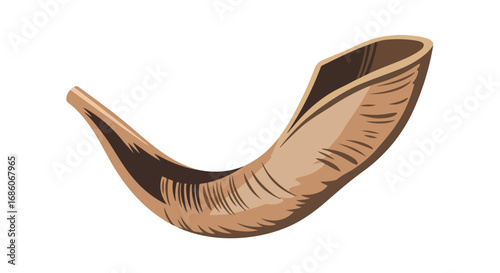 Isolated conceptual graphic of a shofar, an ancient musical horn used in Jewish religious observances and traditional occasions