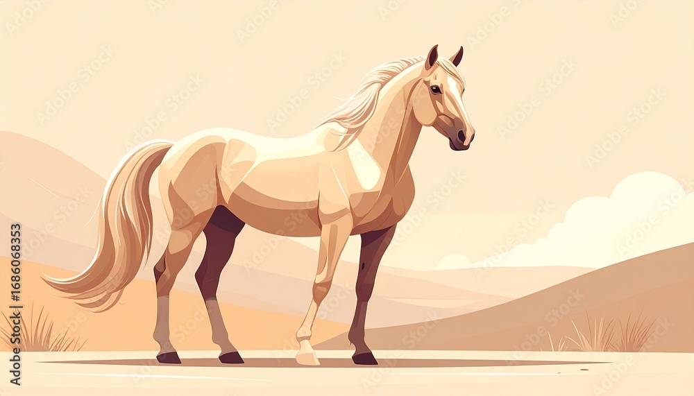 Obraz premium 砂漠に立っている馬のイラスト
