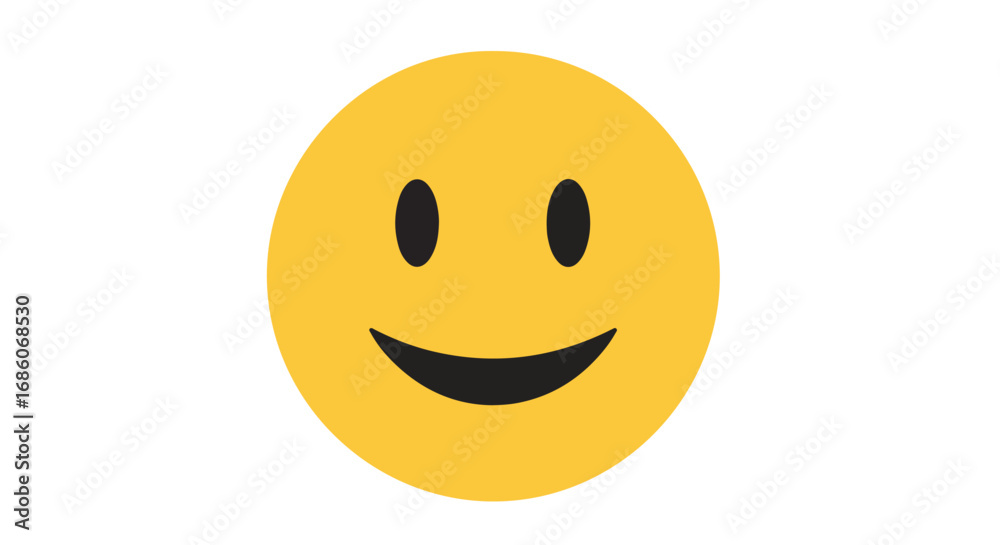 Fototapeta premium Radiant Smile: Simple Yellow Face with Black Eyes and Gentle Smile, conveying positivity and good cheer in digital communication with a cheerful