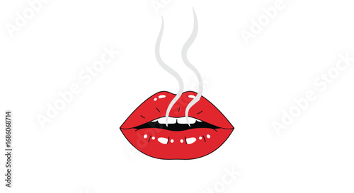 Scarlet lips releasing a subtle smoky aroma against a clean backdrop showcasing a bold aesthetic style