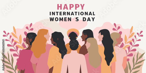 Diverse group of women celebrating international women s day with floral accents and warm colors