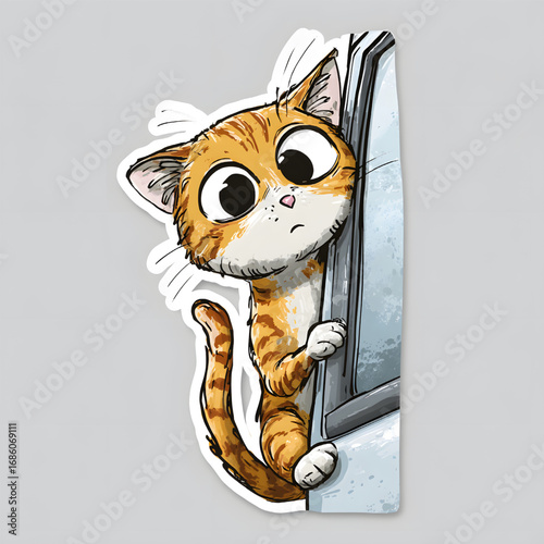 Curious ginger cartoon cat with big eyes peeking out.