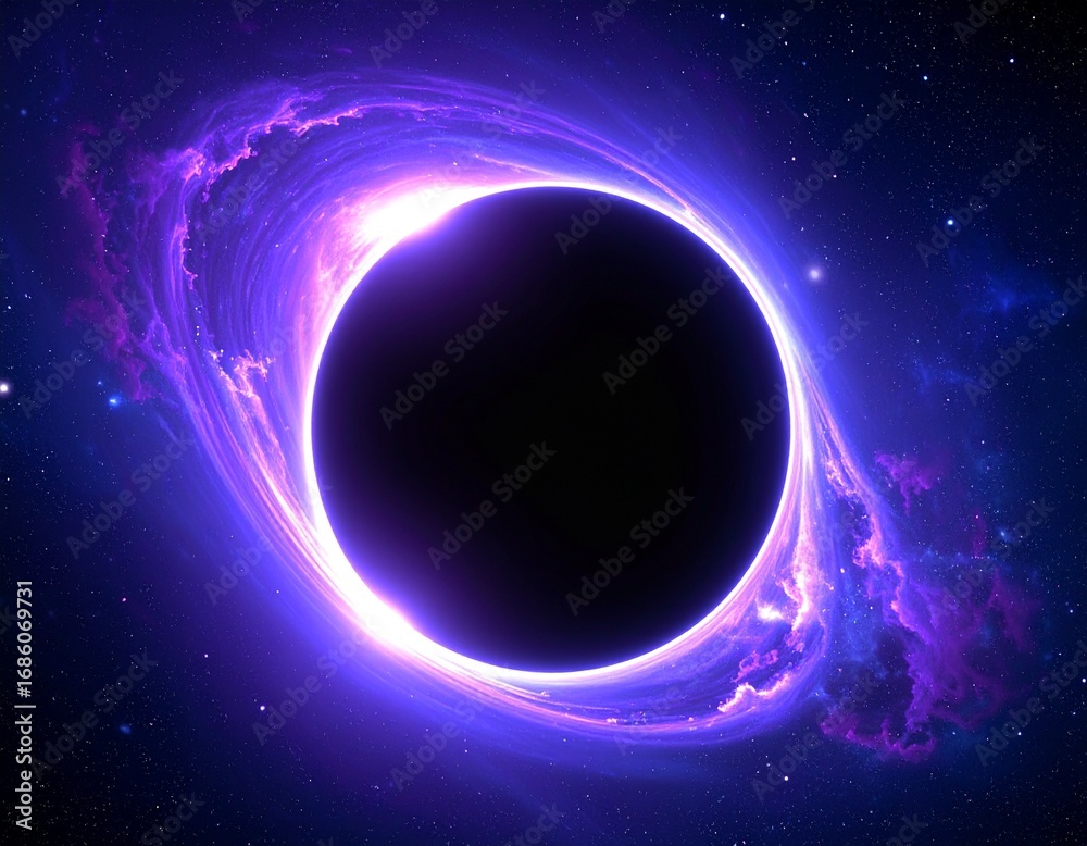 Fototapeta premium A powerful black hole absorbing surrounding stars and planets in deep space