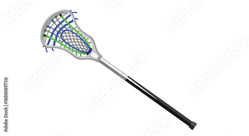 Illustrated lacrosse stick with mesh netting designed for catch and throw sports  against a white background perfect for sports equipment advertising