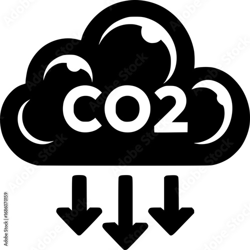 CO2 Cloud Icon: An abstract representation of a cloud emitting CO2, visualized through bold black and white, conveying a message about air pollution and the environmental impact.