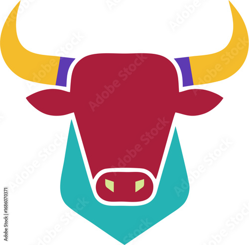 Stylized Bull Head Illustration Vibrant Colors and Bold Design