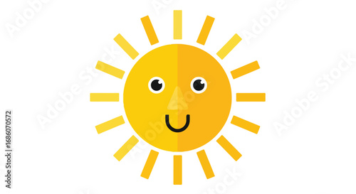 Cheerful sunshine character with beaming rays, radiating joy and warmth in a simple graphic illustration