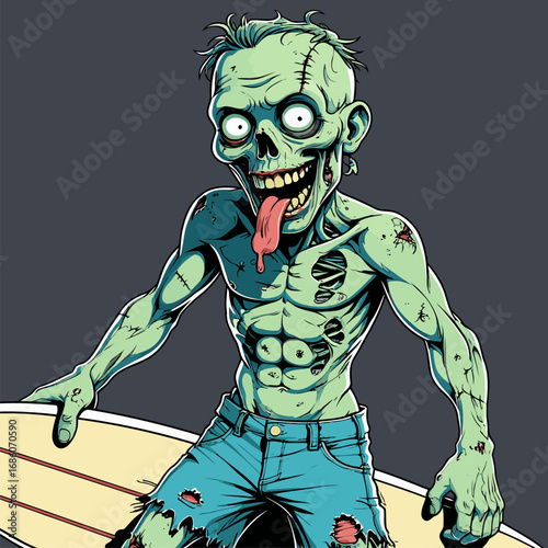 vector cartoon zombie surfer