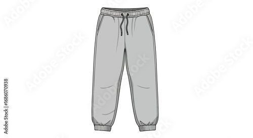Technical Fashion Flat Sketch of Jogger Pants: Detailed Garment Representation of Sportswear Apparel for Design Projects