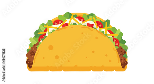 Crispy Taco Shell Filled with Savory Beef, Lettuce, Tomatoes, Cheese, and Sour Cream in a Vector Illustration