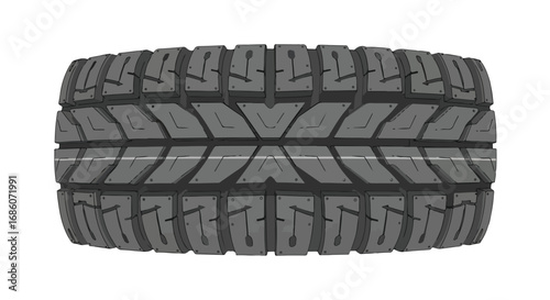 Detailed vehicle tire tread illustration showing a geometric pattern design on a white backdrop