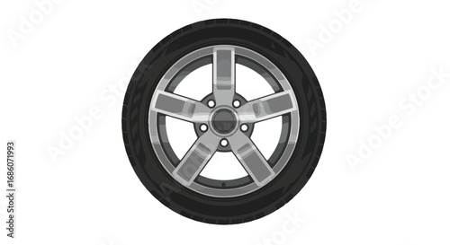 Sleek alloy wheel design in front of a blank canvas evoking modern vehicle aesthetics and radial tire engineering prowess and high-performance