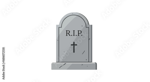 Cartoon representation of a gravestone with R.I.P. inscription evoking solemn and peaceful remembrance theme