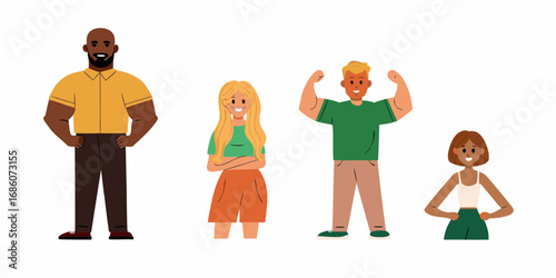Diverse group of four people standing together showing confidence and strength