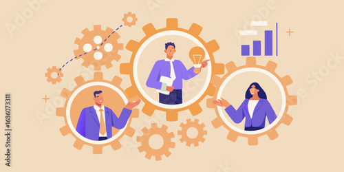 Teamwork and collaboration driving business success with innovative ideas and growth charts