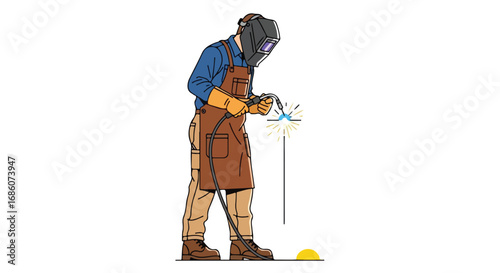 Skilled metalworker welding with protective gear in industrial environment showcasing focused precision and safety during fabrication processes in