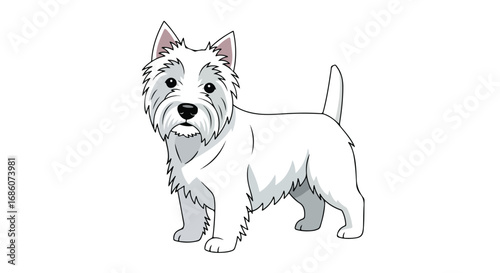 Captivating Westie: A charming cartoon illustration of a beloved breed on a pristine white canvas highlighting its distinctive features and allure