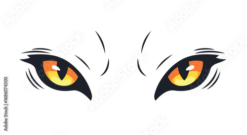 Intense Gaze: Vector Illustration of Piercing Feline Eyes with an Orange and Yellow Iris, Detailed Graphic Design Isolated on a White Background