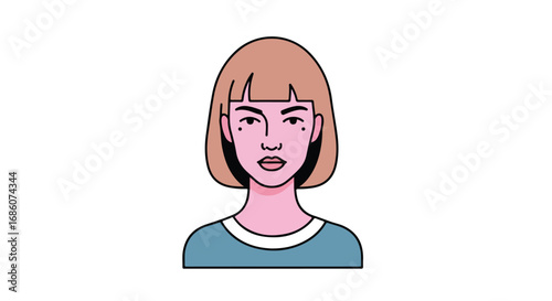 Stylish woman with bob haircut and distinctive features showcases a modern illustration style avatar for digital presence and visual communication