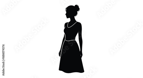 Elegant silhouette of a woman in a dress showcases timeless fashion and feminine grace, a minimalist representation of sophistication and style