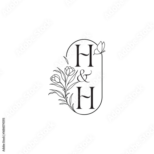 wedding initial concept alphabet caligraphic style monogram letter luxury minimalist logo design HH