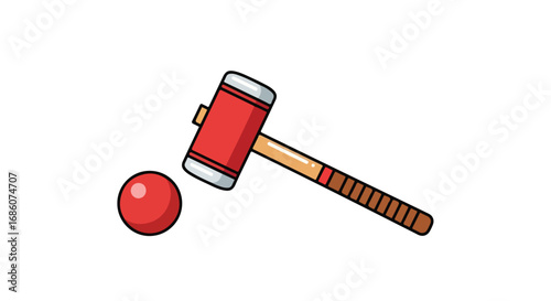 Cartoon Illustration of a Croquet Set Featuring a Mallet and Ball on a White Background  Illustration Representing the Sport of Croquet and Leisure