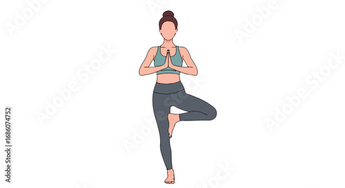 Illustration of a faceless woman in tree pose demonstrating balance and meditation for a healthy lifestyle promoting wellness and mindfulness