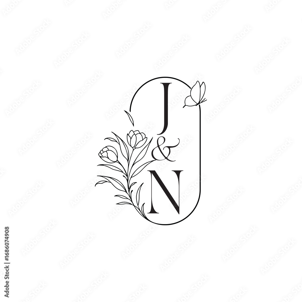 Obraz premium wedding initial concept alphabet caligraphic style monogram letter luxury minimalist logo design JN