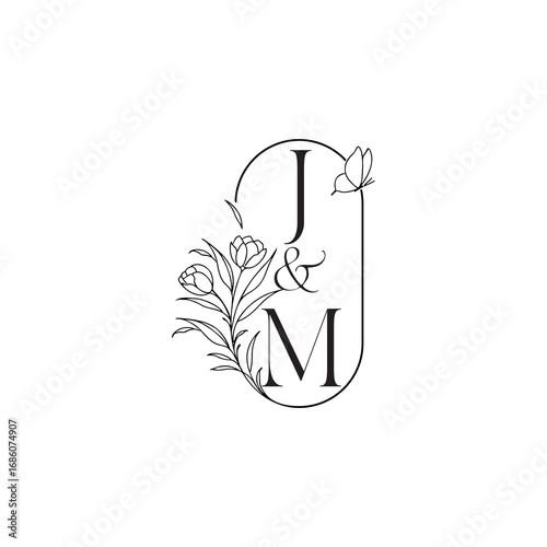 wedding initial concept alphabet caligraphic style monogram letter luxury minimalist logo design JM