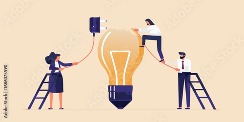 Teamwork and collaboration to ignite a bright idea or power up innovation