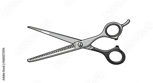 Stylized Illustration of Thinning Shears with Ergonomic Handle Design on White Background