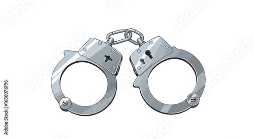 Cartoonish Illustration of Silver Handcuffs on a White Background Depicting Law Enforcement Restraint