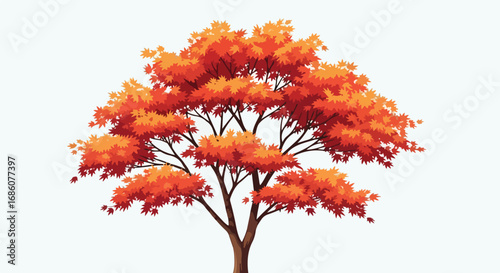 Stylized deciduous tree with vibrant autumnal foliage against a pristine white background showcase the nature and beauty of seasonal change
