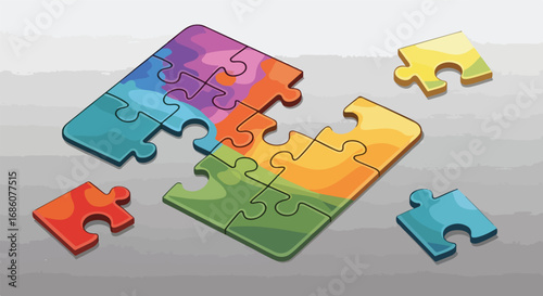 Conceptual colorful jigsaw puzzle symbolizing problem-solving, collaboration and strategic thinking highlighting interconnectedness and complete