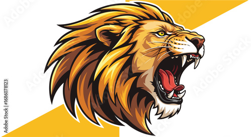 Fierce Lion Roaring with Golden Mane: A Detailed Vector Illustration Depicting Strength and Majesty