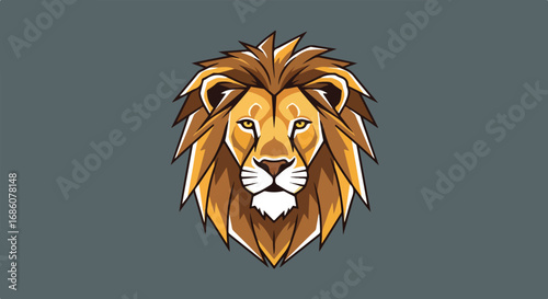 Stylized Lion Head Vector Illustration with Bold Lines and Geometric Mane, Ideal for Branding and Mascot Designs