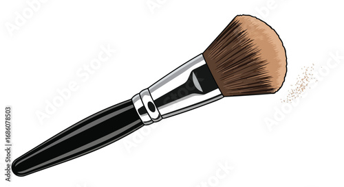 Stylized Illustration Depicting a Fluffy Makeup Brush Tool on a White Canvas for Cosmetics and Beauty Applications