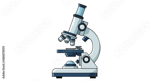 Illustration of a laboratory microscope for scientific research and biological studies, standing against a plain white background ready for